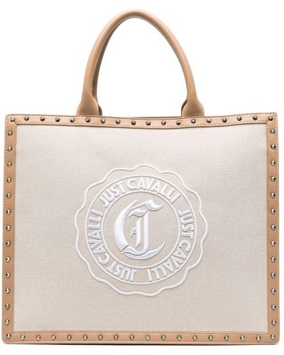 Just Cavalli Logo-embroidered Canvas Tote Bag - Natural