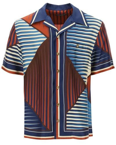 Dolce & Gabbana "Geometric Pattern Bowling Shirt With - Blue