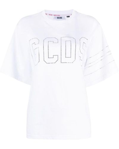 Gcds Crystal-embellished Logo T-shirt - White