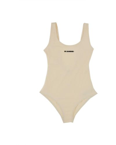 Jil Sander One Piece Swimsuit With Logo - Natural
