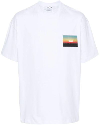 MSGM Sunset Print T-shirt Clothing - White