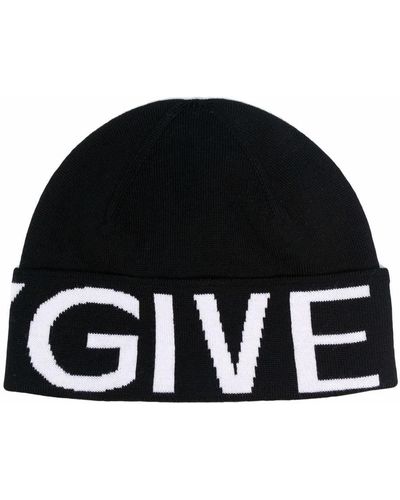 Givenchy Wool Beanie With Large Logo Print - Black