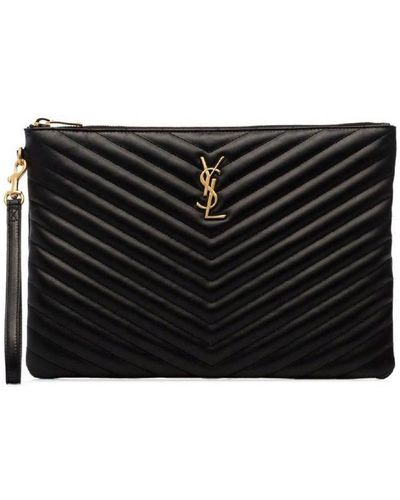 Saint Laurent Quilted Monogram Clutch Bag - Black