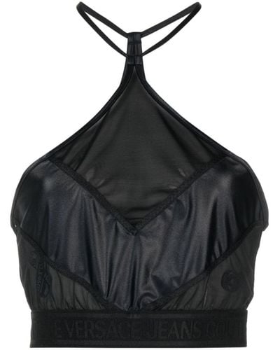 Versace Tulle-panelled Crop Top - Black