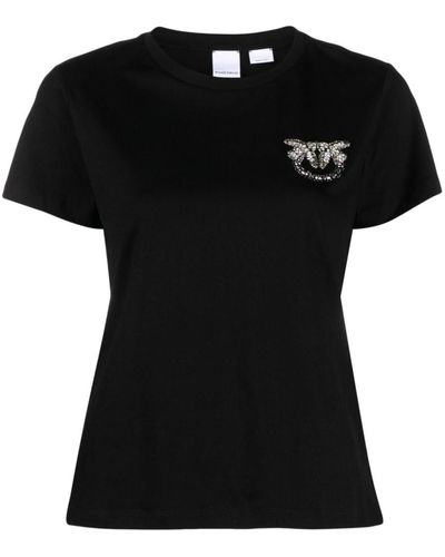 Pinko Logo-Embellished Cotton T-Shirt - Black