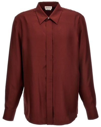 Alexander McQueen Concealed-placket Silk Shirt - Red