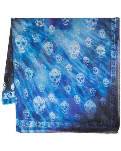 Alexander McQueen Skull-print Wool Scarf - Blue