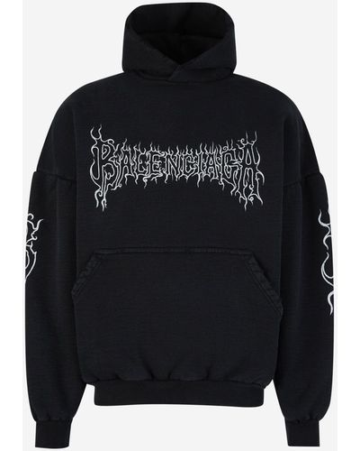 Balenciaga Hood Printed Sweatshirt - Black