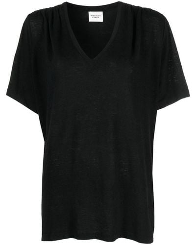 Isabel Marant V-neck Linen T-shirt - Black