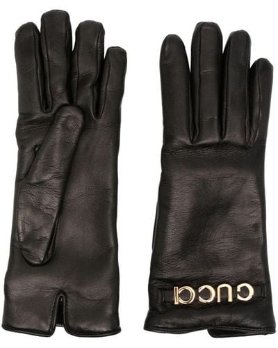 Gucci Logo-lettering Leather Gloves - Black