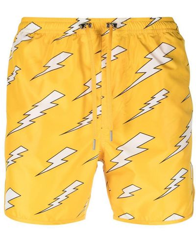 Neil Barrett Thunderbolt-print Swim Shorts - Yellow