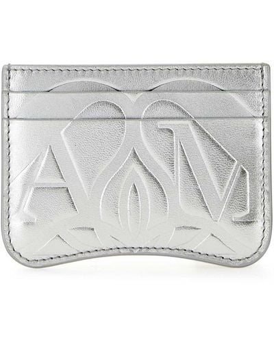 Alexander McQueen Silver Leather Card Holder - Gray