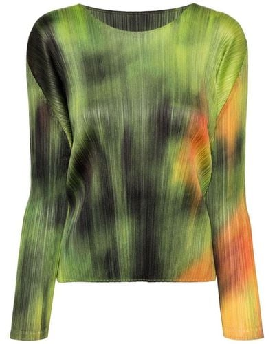 Pleats Please Issey Miyake Printed Pleated Sweater - Green