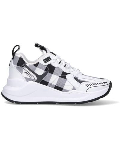 Burberry Check Pattern Canvas & Leather Trainer - White