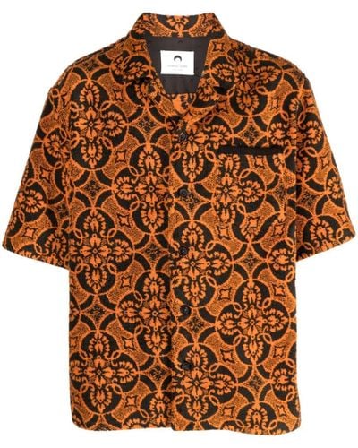 Marine Serre Oriental Towel-print.short-sleeve Shirt - Brown