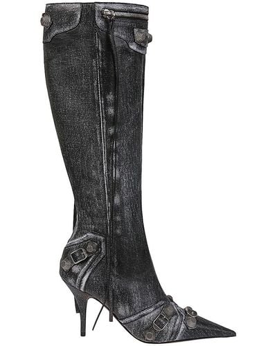Balenciaga Le Cagole Denim Print Leather Boots - Black