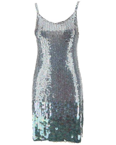 P.A.R.O.S.H. Mini Grey Dress With All-over Multicolour Sequins In Stretch Polyamide Woman - Blue