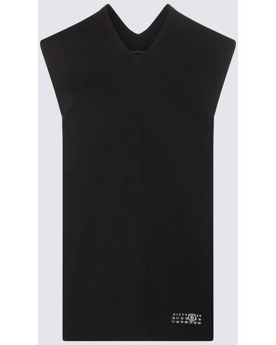 MM6 by Maison Martin Margiela Black Cotton And Wool Blend Knitted Vest