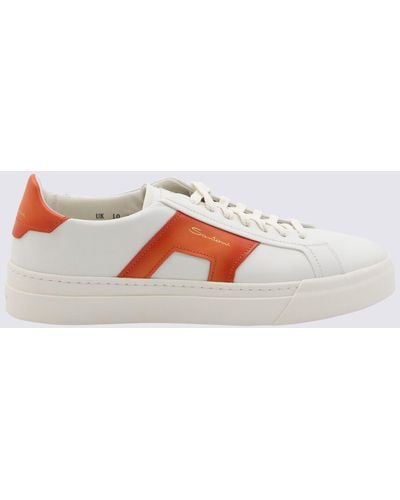Santoni White And Orange Leather Trainers - Multicolour