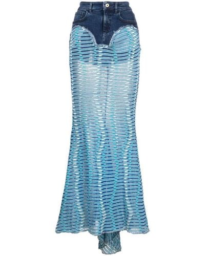 VITELLI Wave Jacquard + Denim Mermaid Skirt Clothing - Blue