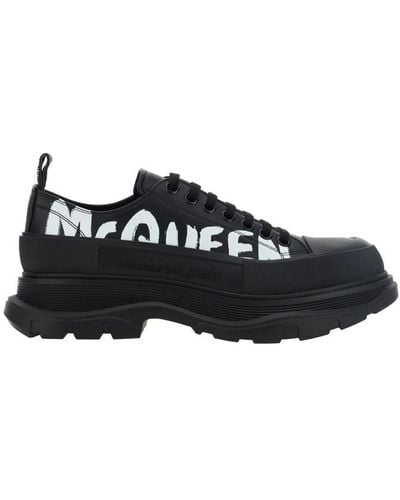 Alexander McQueen Tread Slick Lace Up Leather Trainer - Black