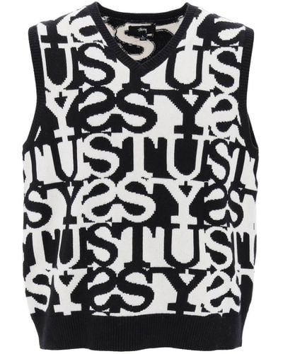 Stussy Knitted Vest With Stacked Motif - Black