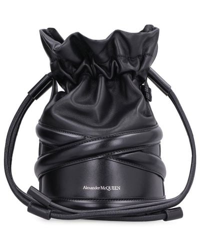 Alexander McQueen The Soft Curve Leather Bucket Bag - Black