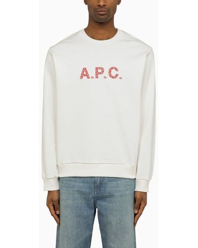 A.P.C. Logoed White/red Crewneck Sweatshirt