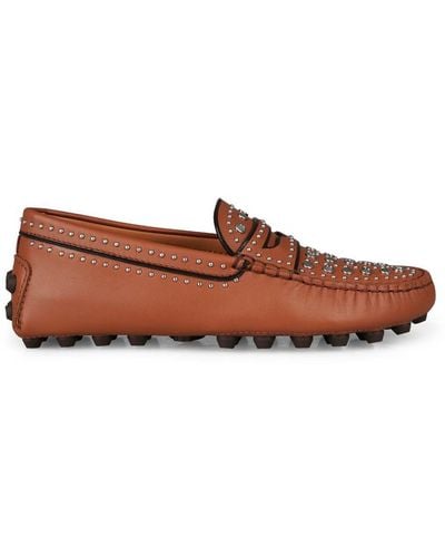 Tod's Studded Gommino Loafers Shoes - Brown