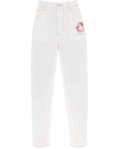 Marni "Jeans With Embroidered Logo And Flower Patch - White