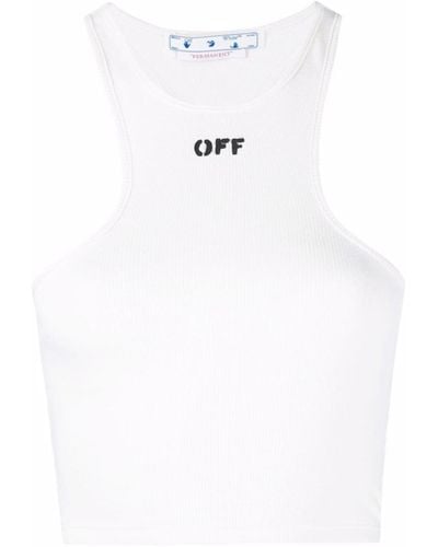 Off-White c/o Virgil Abloh Off- Ribbed Rowing Logo Cropped Top - White