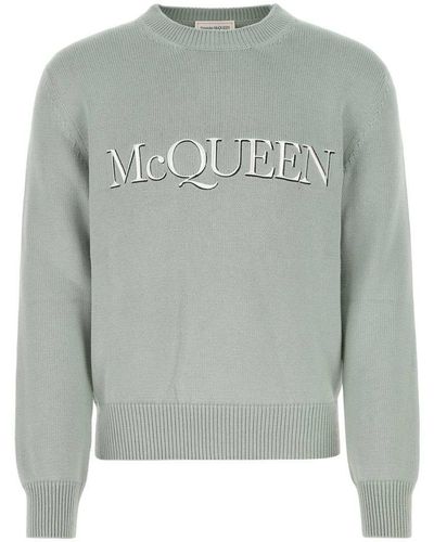 Alexander McQueen Pastel Green Cotton Sweater - Grey