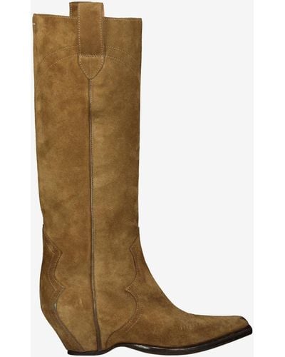Maison Margiela Soft Suede Knee-high Cowboy Boots Shoes - Brown
