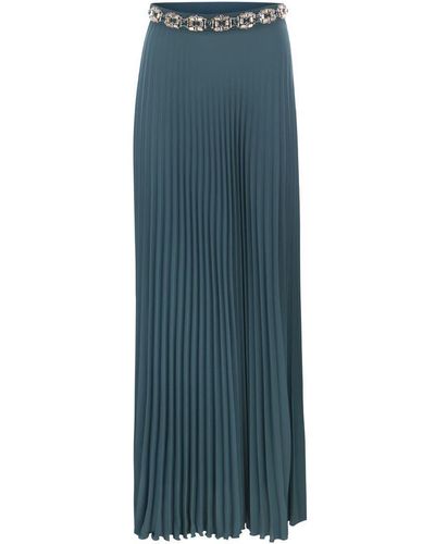 Elisabetta Franchi Long Pleated Georgette Skirt With Embroidery - Green