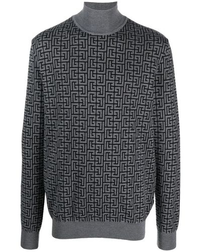 Balmain Jacquard Logo Turtleneck Sweater Black/grey - Gray
