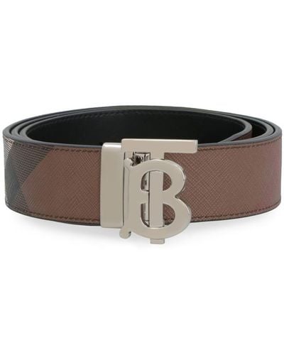 Burberry Reversible Check And Leather Belt - Grey