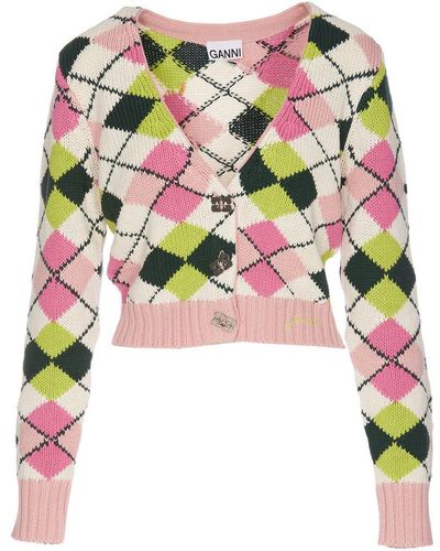 Ganni Graphic Diamond Cardigan - Pink