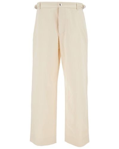 Jacquemus 'le Pantalon Jean' Beige Loose Trousers With A Button In Cotton And Linen Man - Natural