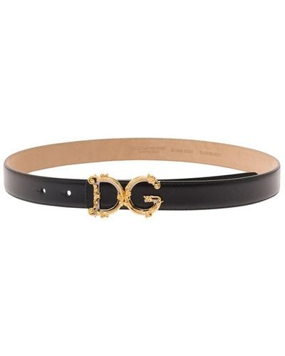 Dolce & Gabbana Leather Belt With Dg Buckle - White