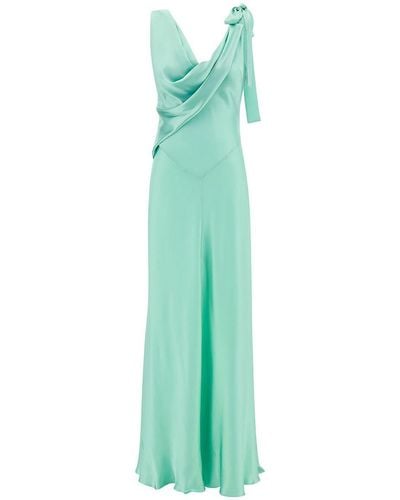 Alberta Ferretti Light Long Draped Dress With V Neckline - Green