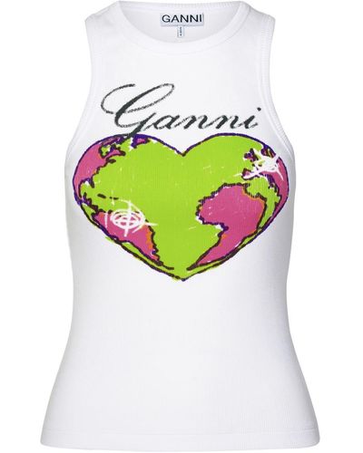 Ganni Printed Ribbed Tank Top - White