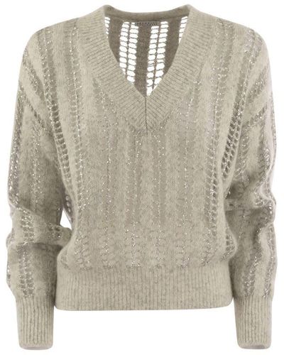 Brunello Cucinelli Wool And Mohair V-Neck Sweater - White