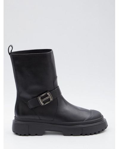 Hogan Logo Buckled Canvas Boots - Black