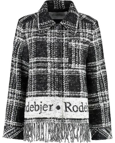 Rodebjer Olivia Logo Checked Wool Jacket - Black