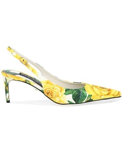 Dolce & Gabbana Slingbacks With Floral Print - Yellow
