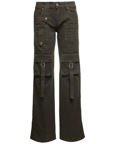 Blumarine Military Cargo Jeans With Buckles And Branded Button - Gray