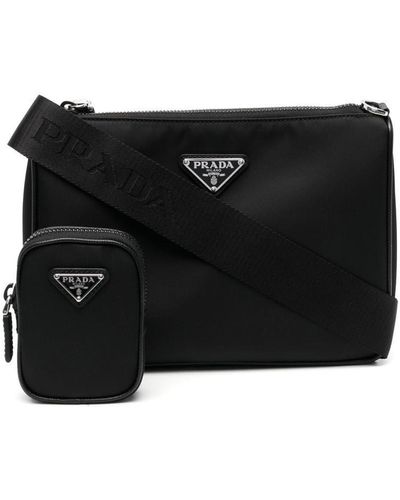 Prada Bag In Re-nylon With Triangular Motif - Black