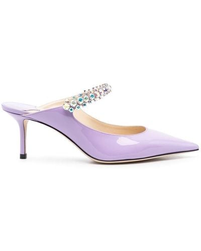 Jimmy Choo Bing 65 Crystal Strap Patent Leather Mules - Pink