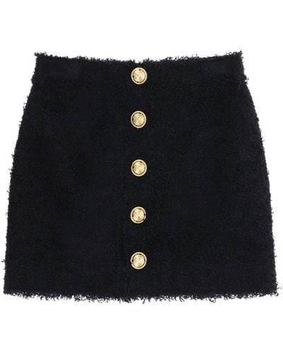 Balmain Mini Skirt In Monochrome Tweed - Black
