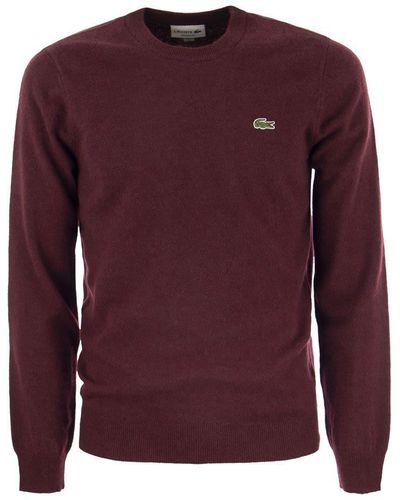 Lacoste Crew-neck Pullover In Wool Blend - Purple